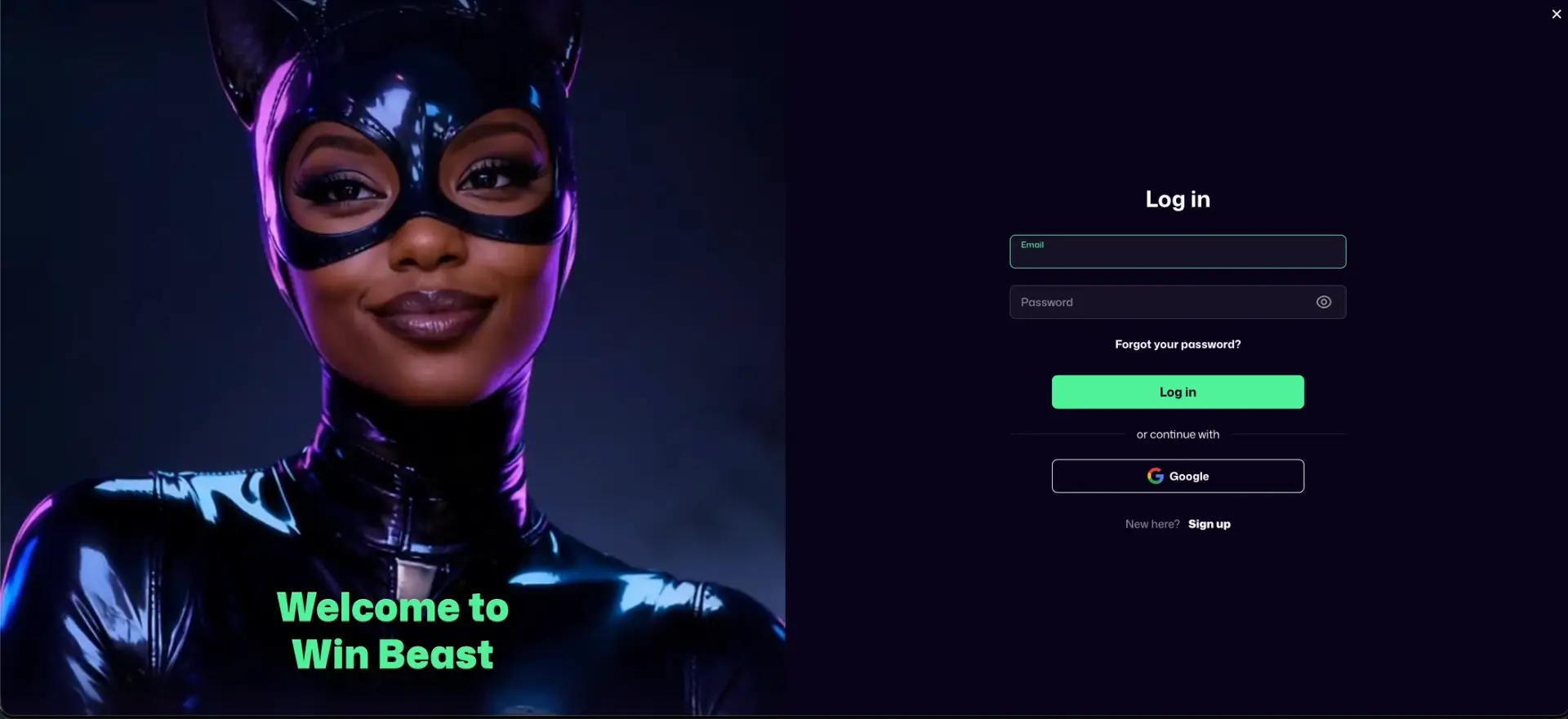WinBeast Casino Login website view