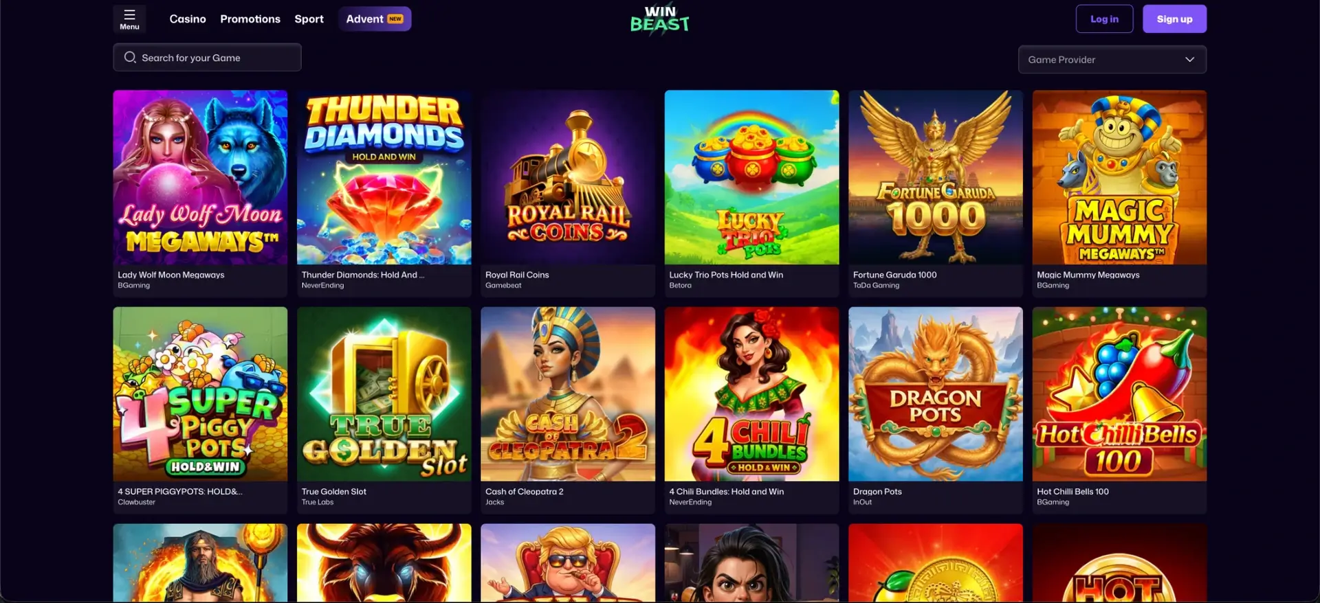 WinBeast Casino Slots website view
